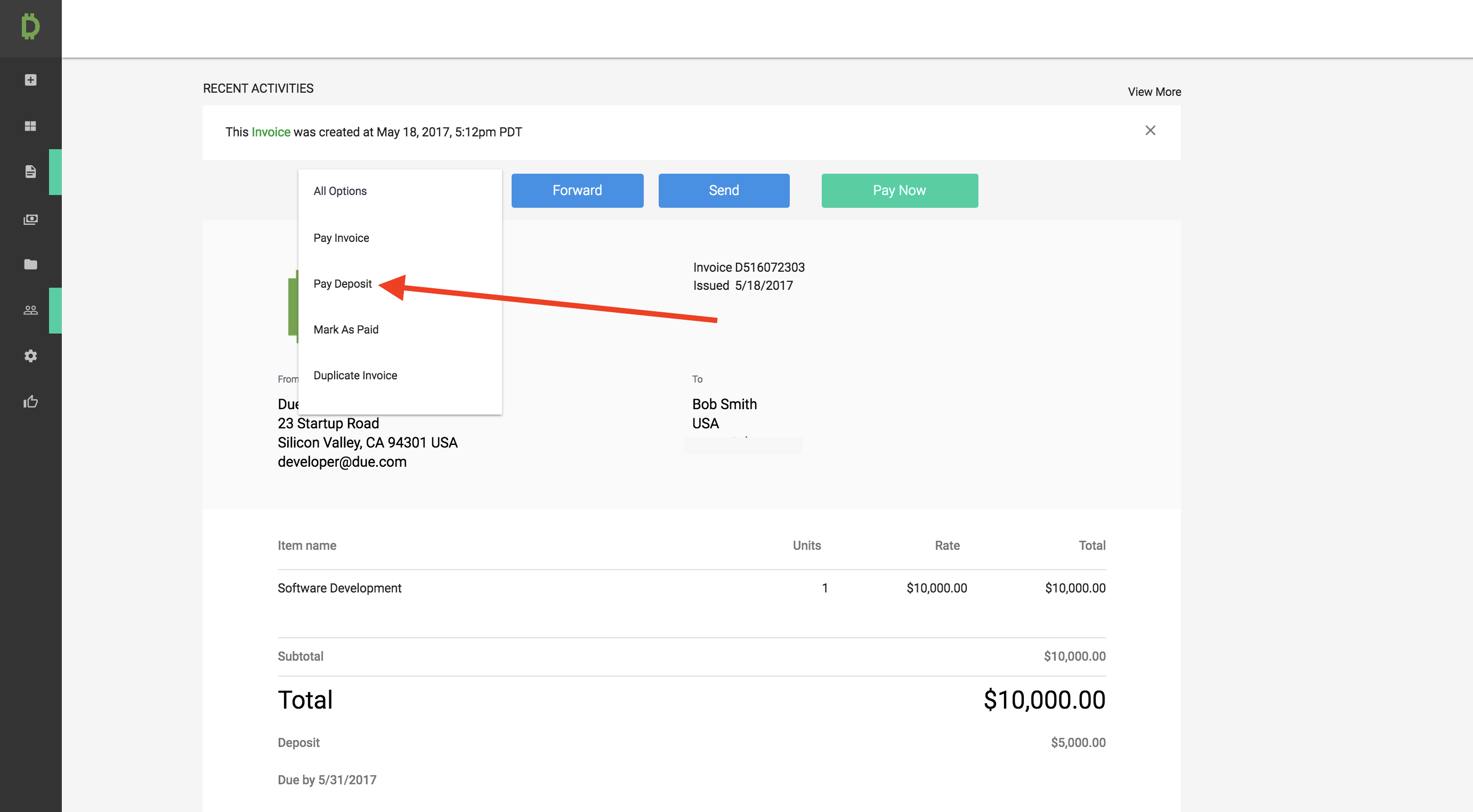 how to request deposits on invoices due deposit invoice