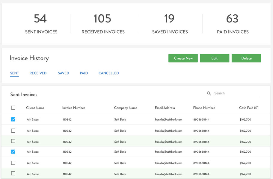 invoicing features table